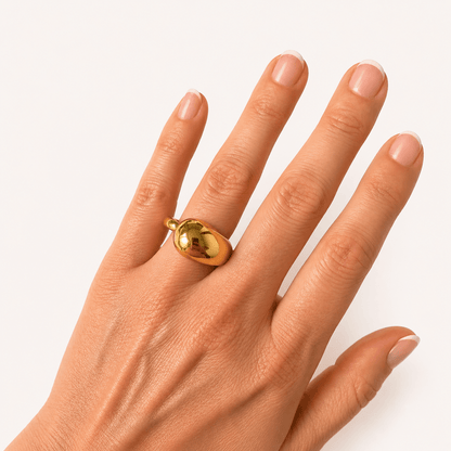 Drop fingerring i rustfrit stål - gylden