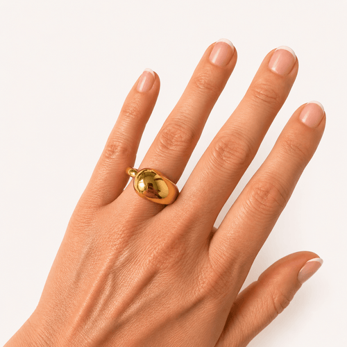 Drop fingerring i rustfrit stål - gylden