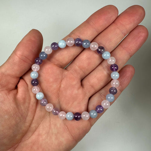 Ametyst Rosenkvarts Akvamarin 6mm Armbånd